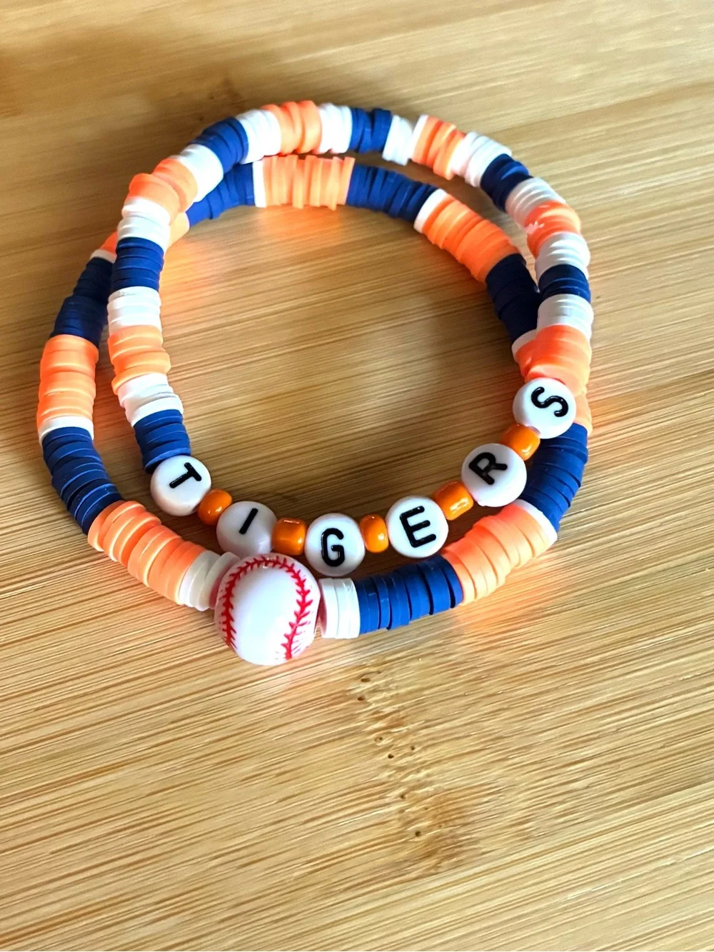 Tigers Baseball Beaded Stretch Bracelet Set - Orange, Navy & White